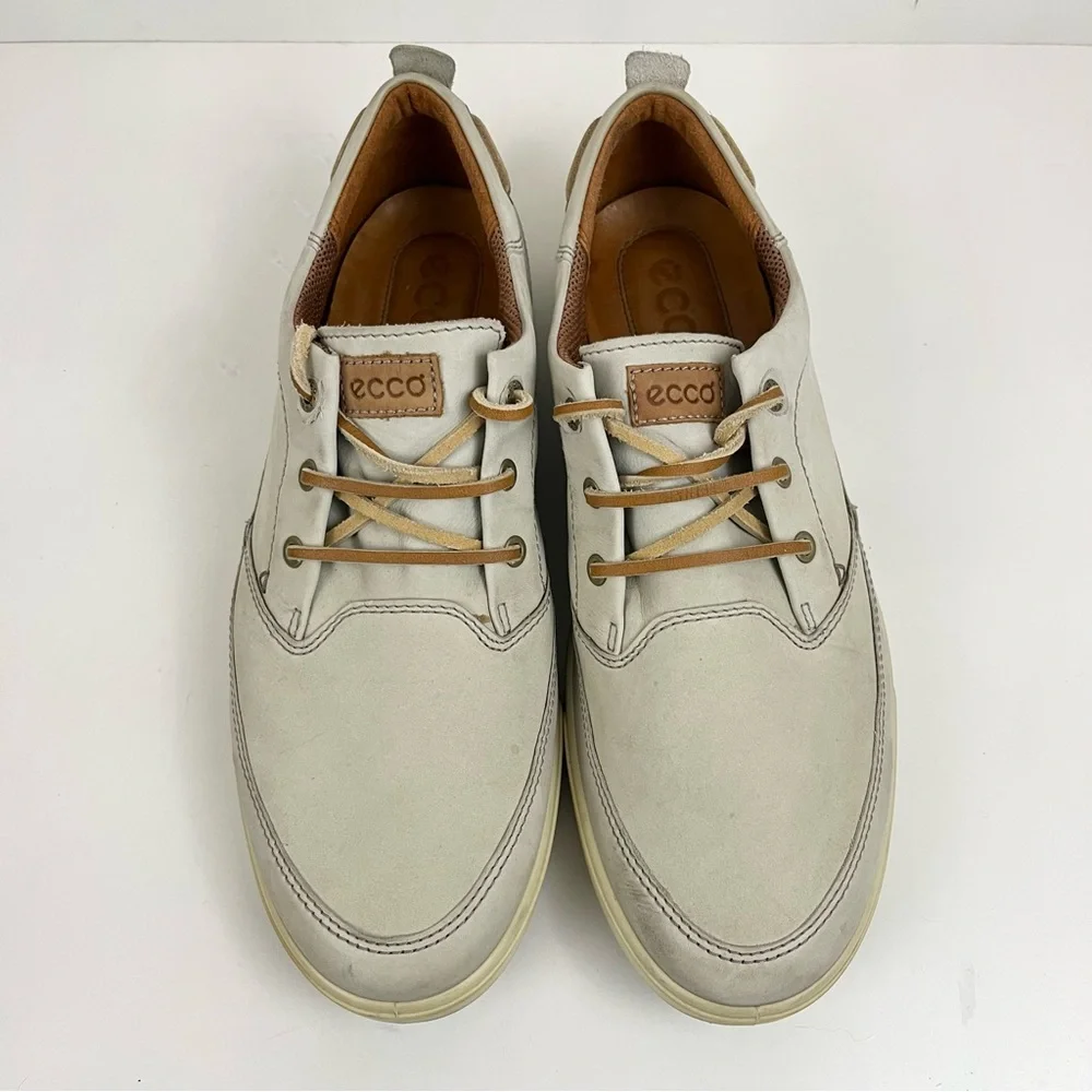 Ecco Cream Off White Lace Up Leather Boat Shoes Mens Size 45